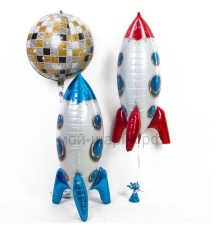 Шар (32''/81 см) Фигура, 3D Ракета, Синий, 1 шт.